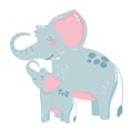 Cute animals mom and baby elephants icon design white Royalty Free Stock Photo