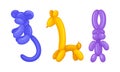 Cute animals monkey, giraffe, bunny made from inflatable balloons set cartoon vector illustration