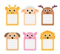 Cute animals note set of scrapbook elements. Vector illustration