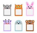 Cute animals note set of scrapbook elements. Vector illustration Royalty Free Stock Photo