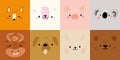 Cute animals portraits. Cartoon mammals faces. Wild or domestic creatures. Zoo avatars. Fox and pig heads. Funny fauna