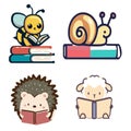 Cute animals reading books vector graphics Royalty Free Stock Photo