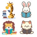 Cute animals reading books vector graphics Royalty Free Stock Photo