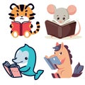 Cute animals reading books vector graphics Royalty Free Stock Photo