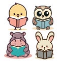 Cute animals reading books vector graphics Royalty Free Stock Photo