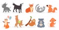 Cute Animals Set, Domestic Pets And Zoo Or Wild Animals Characters Isolated Collection