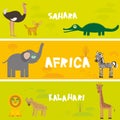 Cute animals set Ostrich Fennec fox crocodile elephant zebra lion hyena giraffe, kids background African animals, Africa Sahara Ka Royalty Free Stock Photo