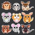 Cute animals set stickers template vector