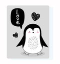 Cute animals sketch wildlife cartoon adorable penguin love message Royalty Free Stock Photo