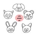 Cute animals sleeping with closed eyes and a blush on their cheeks. Hand drawn in doodle style. set of elements for design icon,