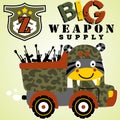 Cute army on truck cartoon vector