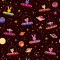 Cute animals in space kids pattern Royalty Free Stock Photo