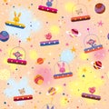 Cute animals in spaceships kids pattern Royalty Free Stock Photo