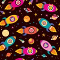 Cute animals in spaceships kids pattern Royalty Free Stock Photo