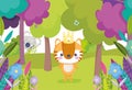 Cute animals tiger and koala in the forest trees plants cartoon