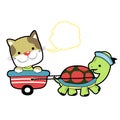 Turtle and cat playing time, vector cartoon illustration