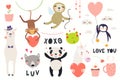 Cute animals Valentines day set Royalty Free Stock Photo