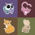 Cute animals vector illustration fox owl cat and rabbit Royalty Free Stock Photo
