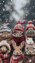 Cute animals with warm winter clothes in a bright winter day Royalty Free Stock Photo