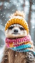 Cute animals with warm winter clothes in a bright winter day Royalty Free Stock Photo
