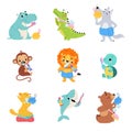 Cute Animals Washing Engaged in Personal Hygiene Vector Set Royalty Free Stock Photo