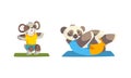 Cute Animals Wild Animals Doing Sports Set, Panda Bear Doing Sit Up and Koala Bear Doing Squats Cartoon Vector