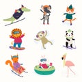 Cute animals winter activities set