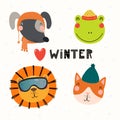 Cute animals winter set Royalty Free Stock Photo