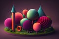 Cute animated forest design in a circular form. Geometric shapes concept trees in forest Generative AI