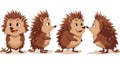 Cute animated hedgehogs displaying various playful expressions. Royalty Free Stock Photo