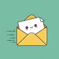 A cute, animated image features a smiling letter with blushing cheeks inside a yellow Royalty Free Stock Photo