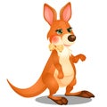 Cute animated kangaroo with bow isolated on white background. Vector cartoon close-up illustration. Royalty Free Stock Photo