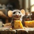 Cute animated mouse reaches for a chunk of delicious cheese