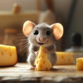 Cute animated mouse reaches for a chunk of delicious cheese