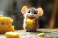 Cute animated mouse reaches for a chunk of delicious cheese