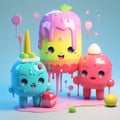 Cute animation of candy and dolls with funny faces