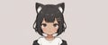 Cute anime chibi black girl with cat ears with black cat. Royalty Free Stock Photo