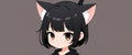 Cute anime chibi black girl with cat ears with black cat. Royalty Free Stock Photo
