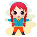 Cute anime chibi little girl. Simple cartoon style. Vector illustration.