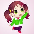 Cute anime chibi little girl trying to take somthing. Simple cartoon style. Vector illustration. NY Collection.