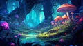cute anime forest landscape with magic mushrooms