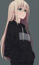 Cute Anime Girl in Black Hoodie and Green Eyes Royalty Free Stock Photo