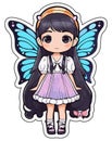 Cute anime girl with butterfly wings, fairy flat vector sticker illustration Royalty Free Stock Photo
