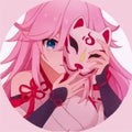 Cute Anime Girl with Cat Mask and Pink Hair