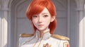 Cute Anime Girl Honor Guard White Uniform With Red Hair, AI Generative Illustration Digital Art