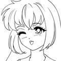Cute anime girl icon portrait. Contour vector illustration