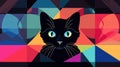 a cute anime inspired black cat face, modern abstract design, ai generated image