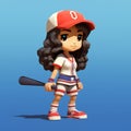 Cute Anime-inspired Female Baseball Player In 2d Voxel Art