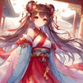A cute anime princess in a palace, beautiful girl, hanfu dress, oriental hair, ancient time, painting, anime art, fantasy Royalty Free Stock Photo