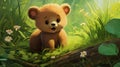 cute anime teddybear in a green forest